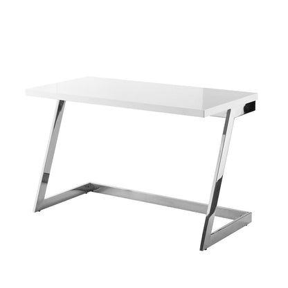 47" White and Silver Wood and Stainless Steel Sled Writing Desk