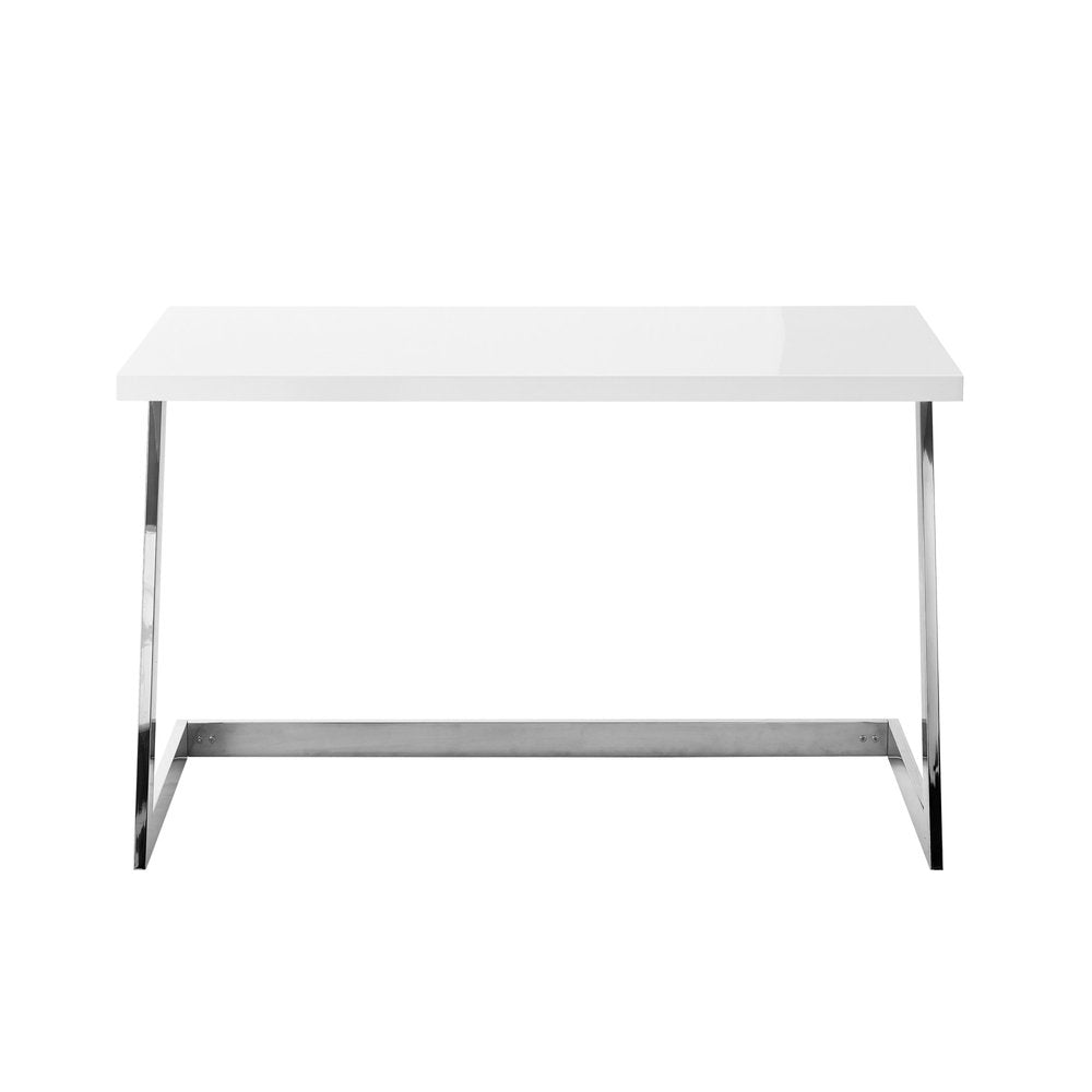 47" White and Silver Wood and Stainless Steel Sled Writing Desk