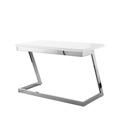 47" White and Silver Wood and Stainless Steel Sled Writing Desk