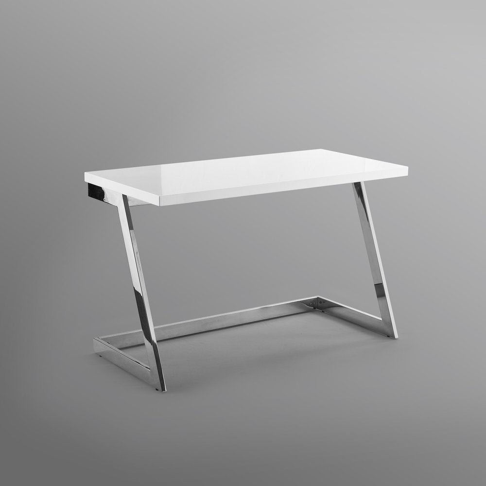 47" White and Silver Wood and Stainless Steel Sled Writing Desk