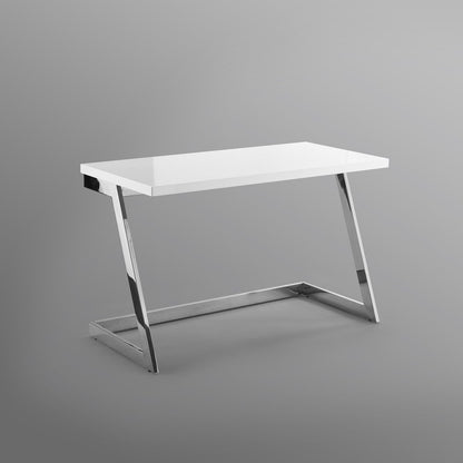 47" White and Silver Wood and Stainless Steel Sled Writing Desk