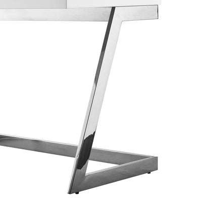 47" White and Silver Wood and Stainless Steel Sled Writing Desk