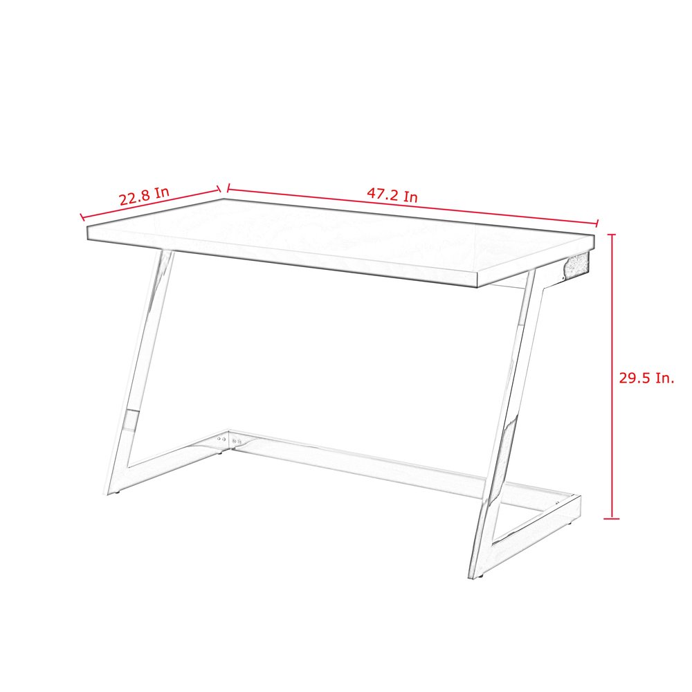 47" White and Silver Wood and Stainless Steel Sled Writing Desk