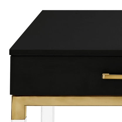 47" Black Gold And Clear Wood Acrylic And Steel Coffee Table