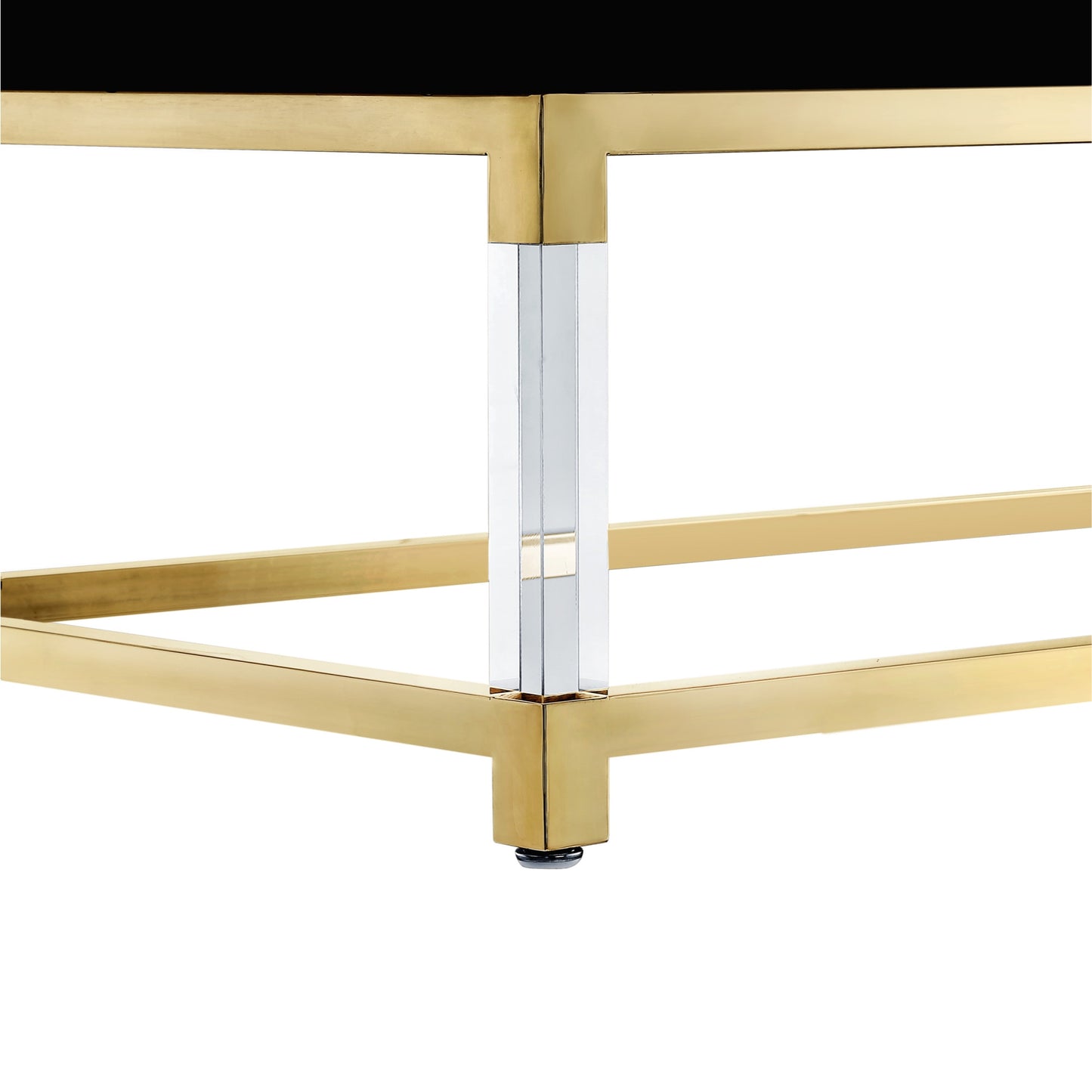 47" Black Gold And Clear Wood Acrylic And Steel Coffee Table