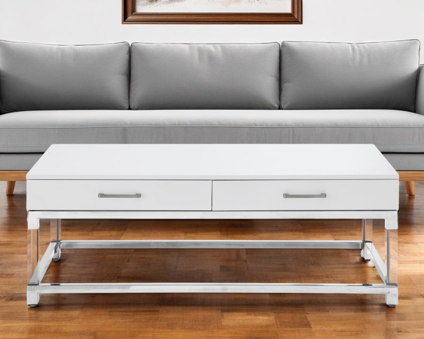 47" Black Gold And Clear Wood Acrylic And Steel Coffee Table