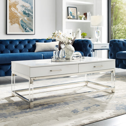 47" Black Gold And Clear Wood Acrylic And Steel Coffee Table