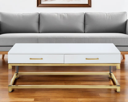 47" Black Gold And Clear Wood Acrylic And Steel Coffee Table