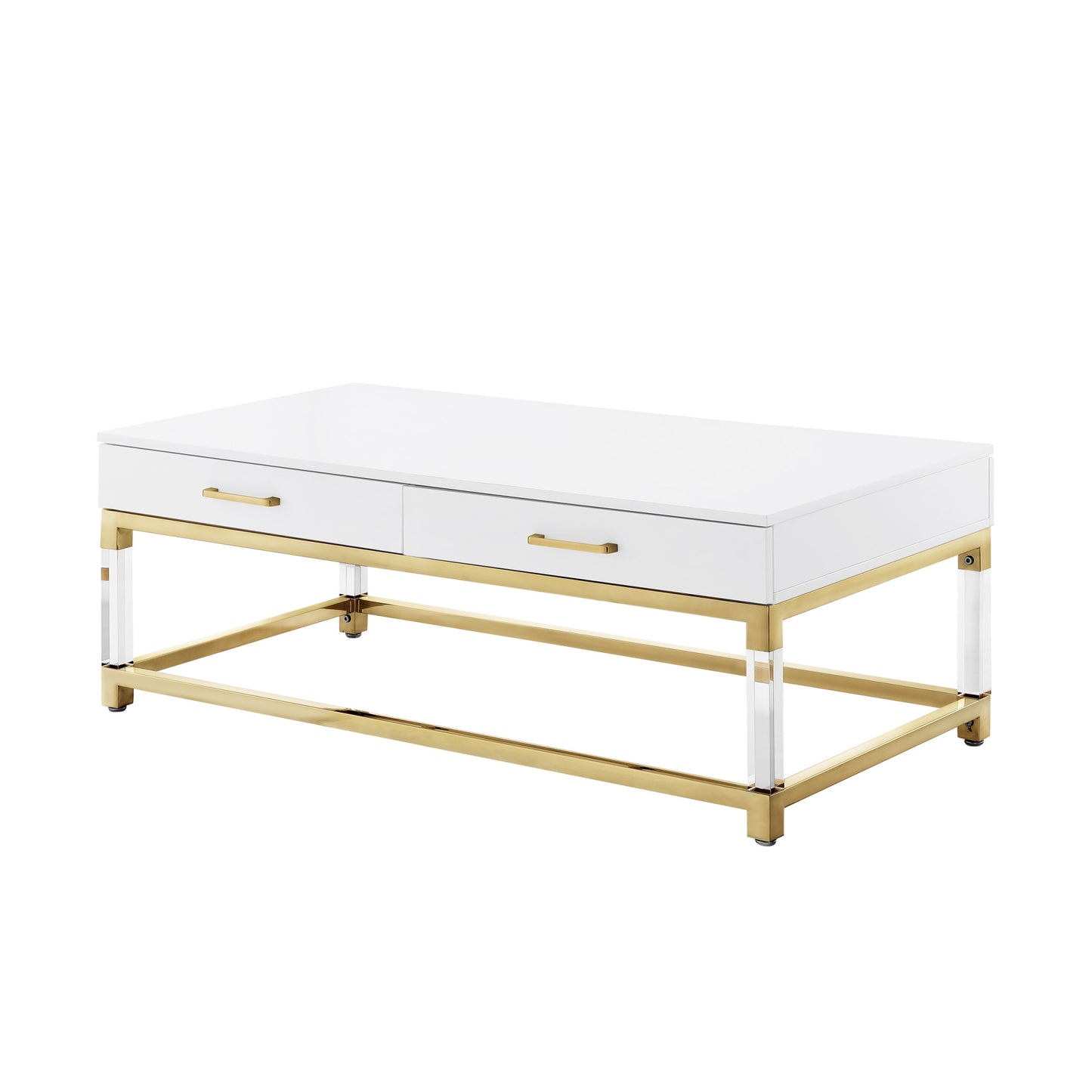 47" Black Gold And Clear Wood Acrylic And Steel Coffee Table