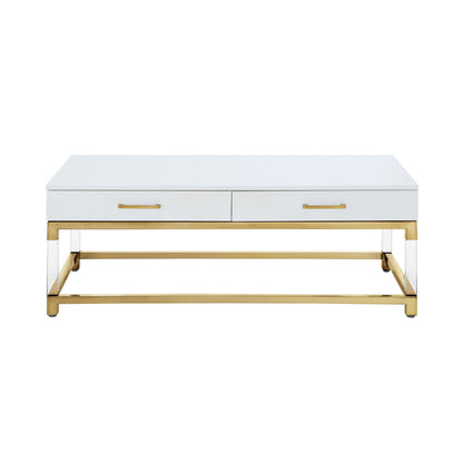 47" Black Gold And Clear Wood Acrylic And Steel Coffee Table