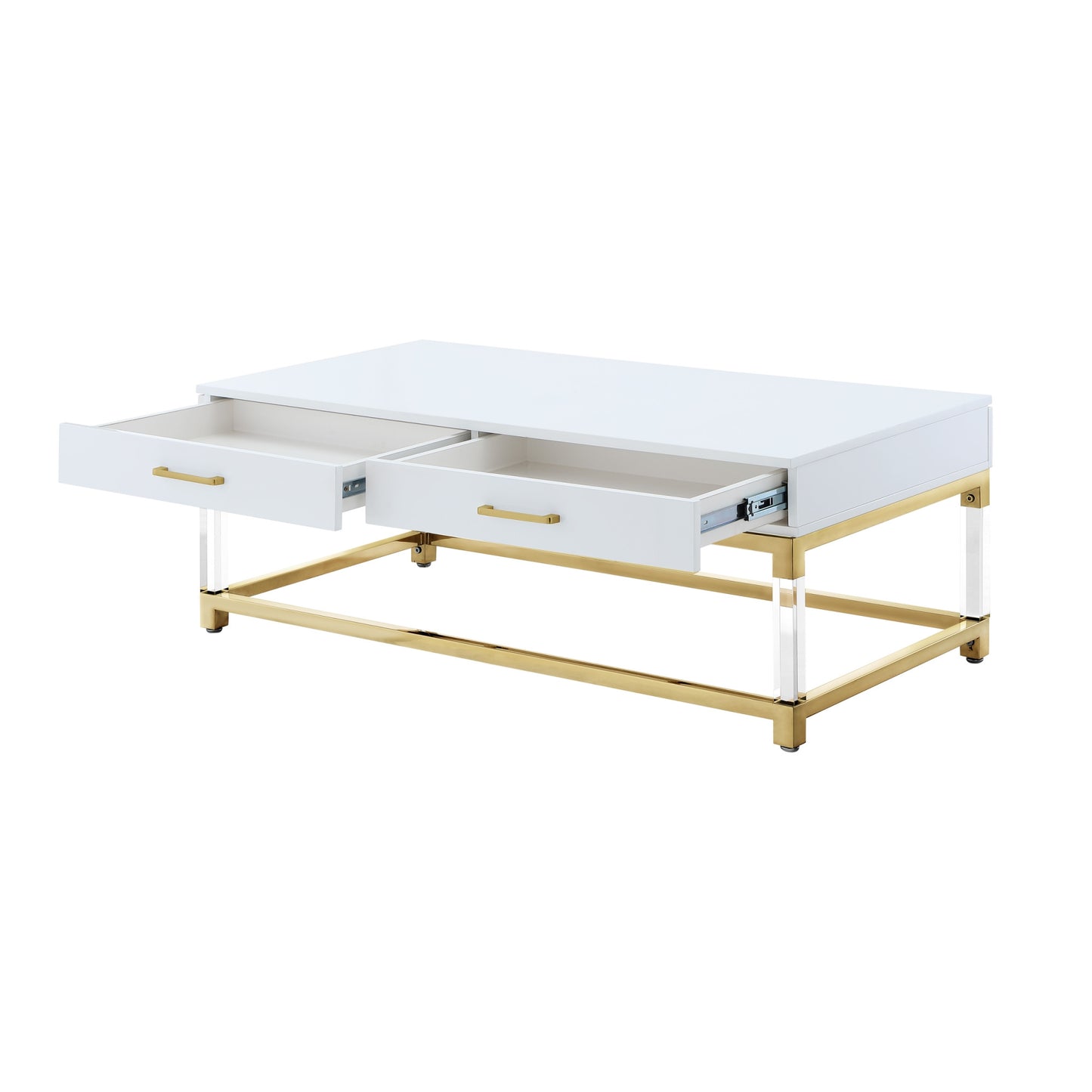 47" Black Gold And Clear Wood Acrylic And Steel Coffee Table