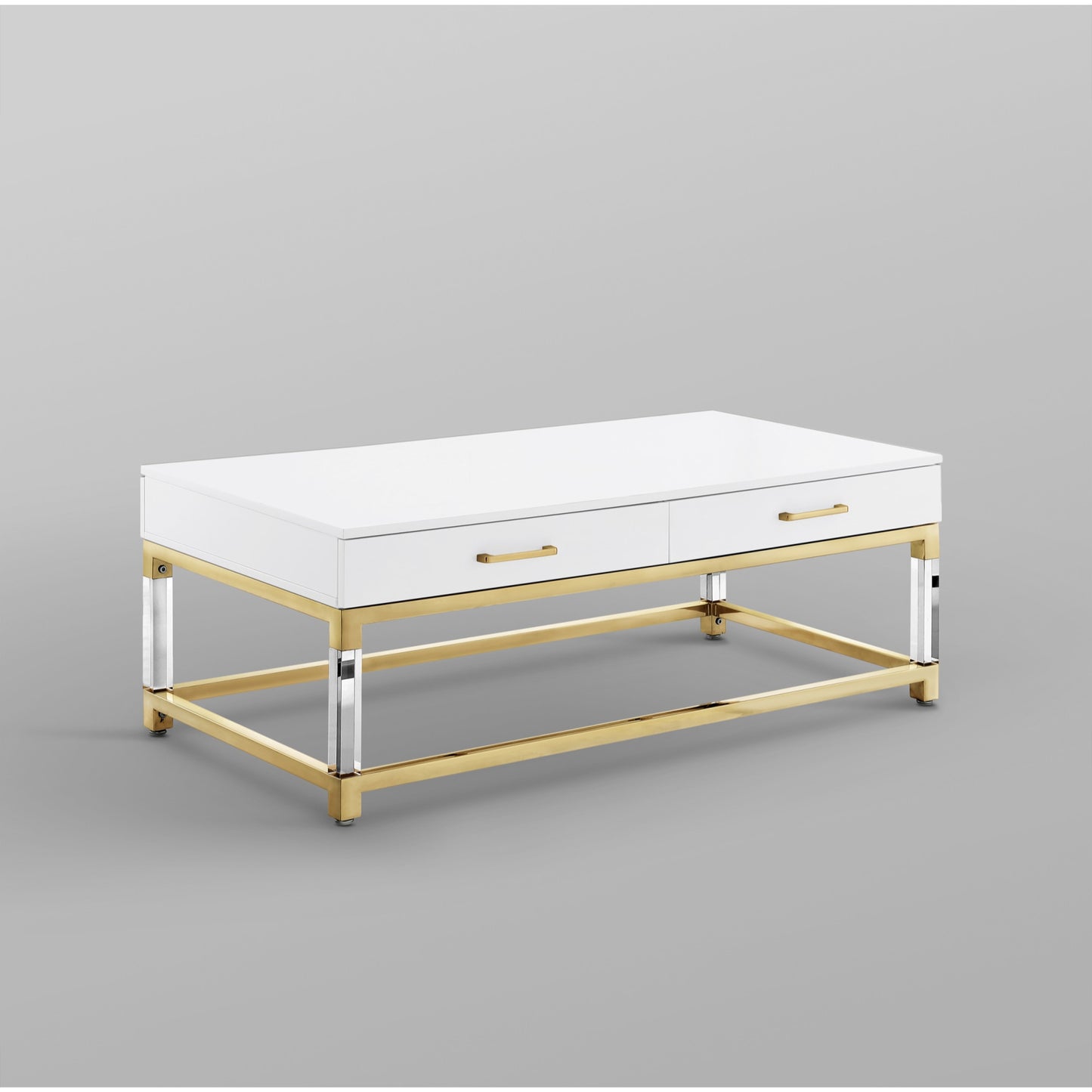 47" Black Gold And Clear Wood Acrylic And Steel Coffee Table
