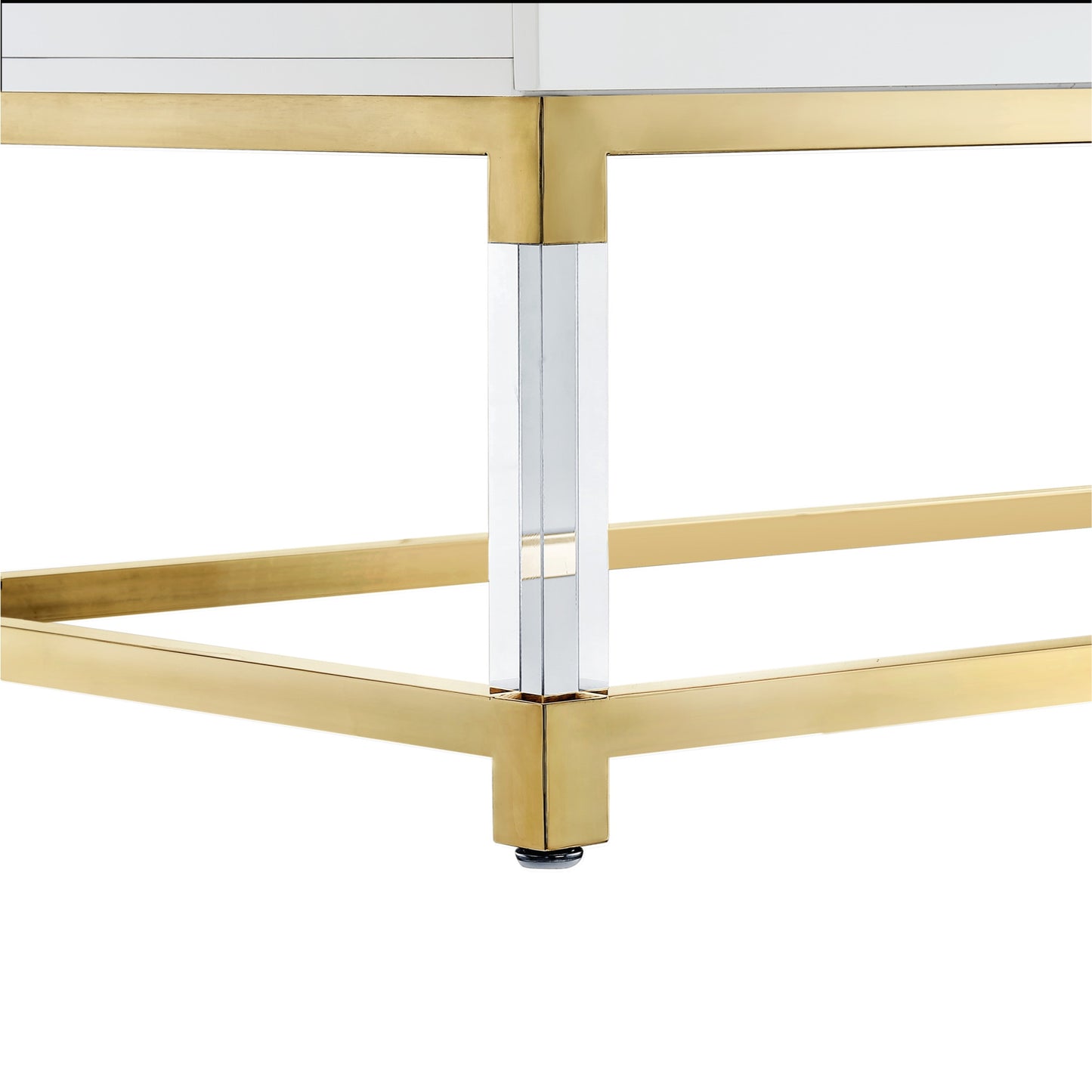 47" Black Gold And Clear Wood Acrylic And Steel Coffee Table