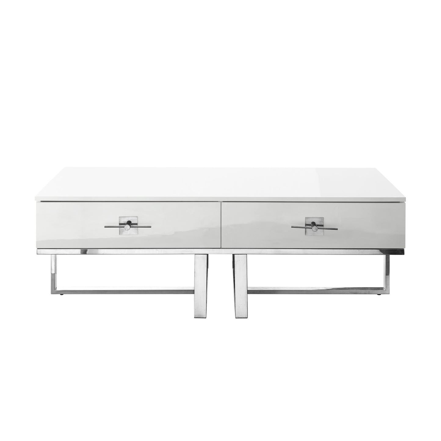 47" White And Silver Metallic Wood And Stainless Steel Coffee Table