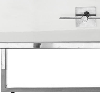 47" White And Silver Metallic Wood And Stainless Steel Coffee Table