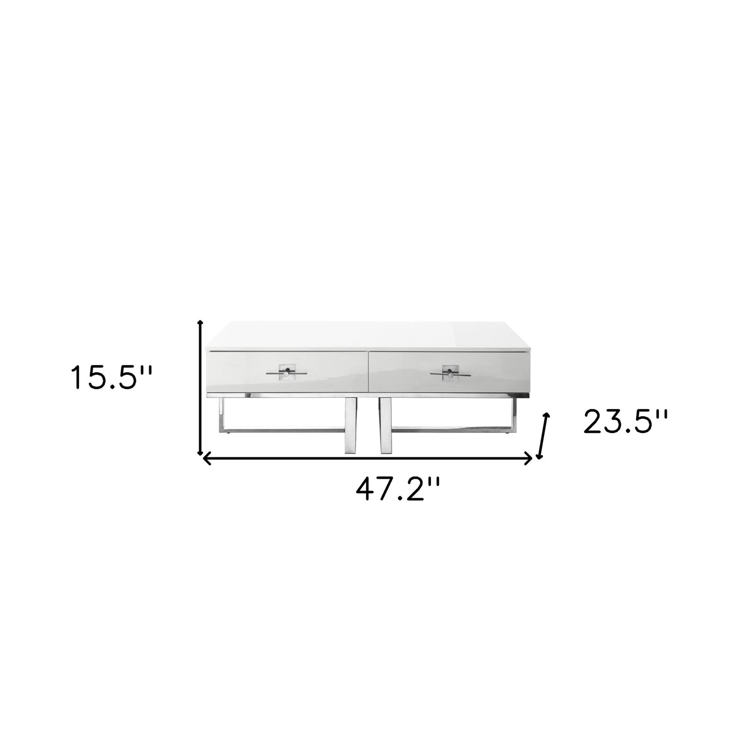 47" White And Silver Metallic Wood And Stainless Steel Coffee Table