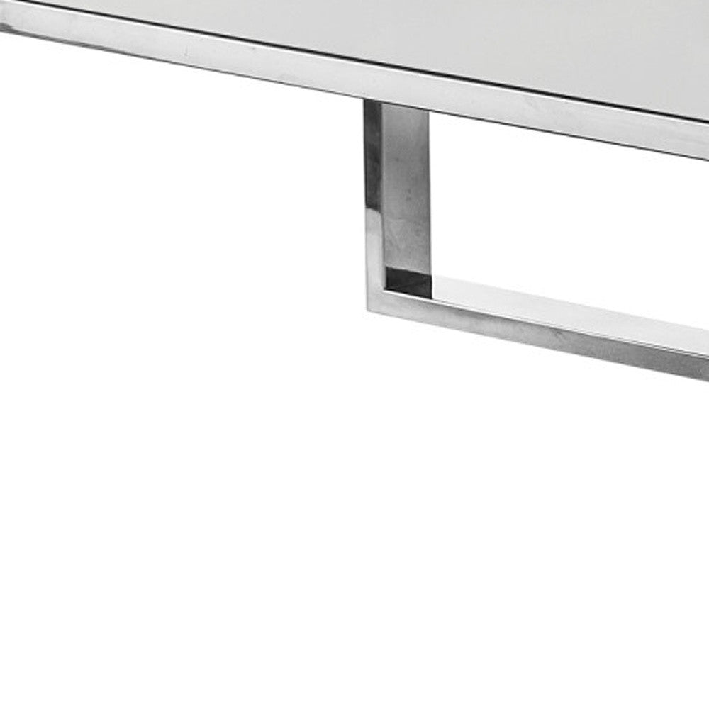 47" White And Silver Metallic Wood And Stainless Steel Coffee Table