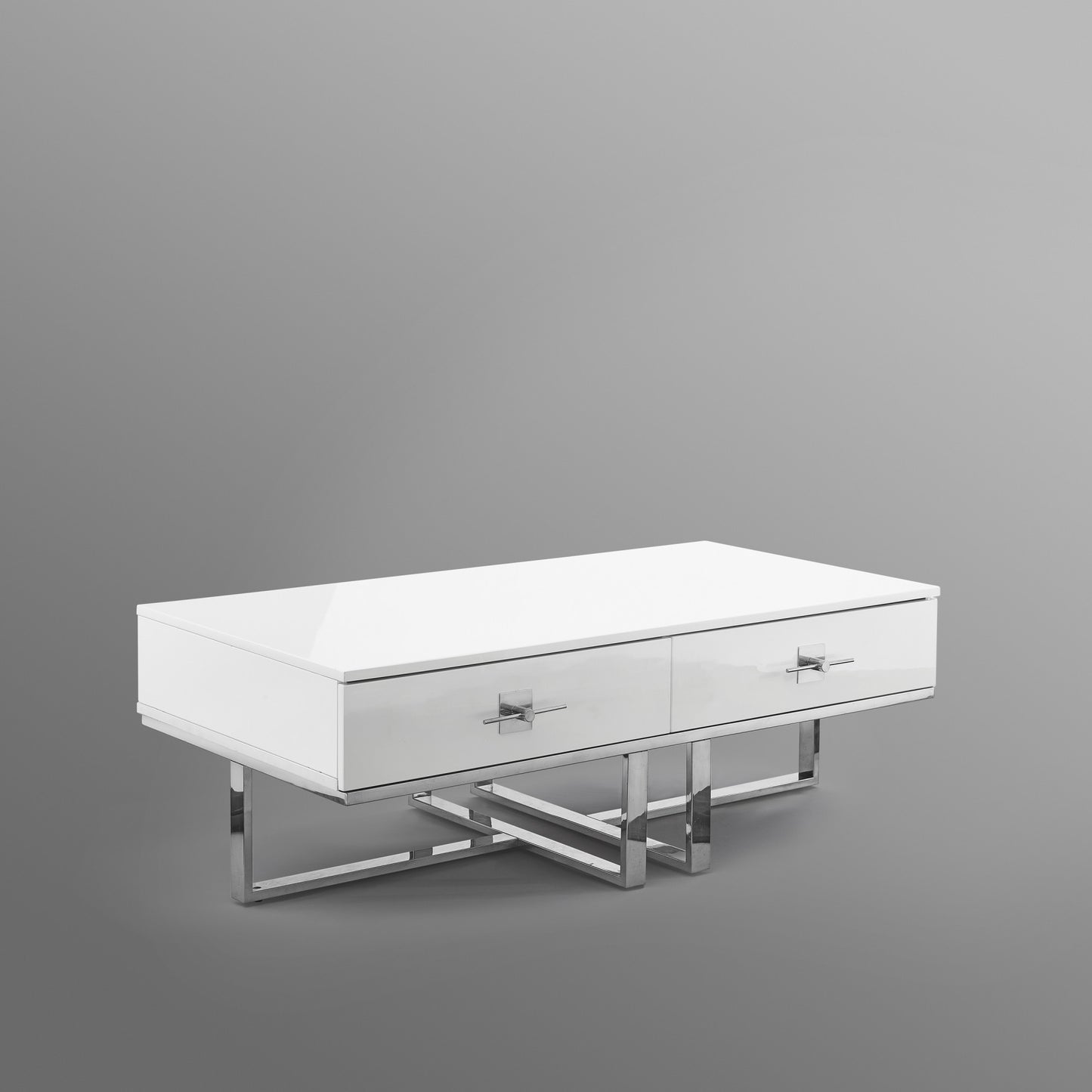 47" White And Silver Metallic Wood And Stainless Steel Coffee Table