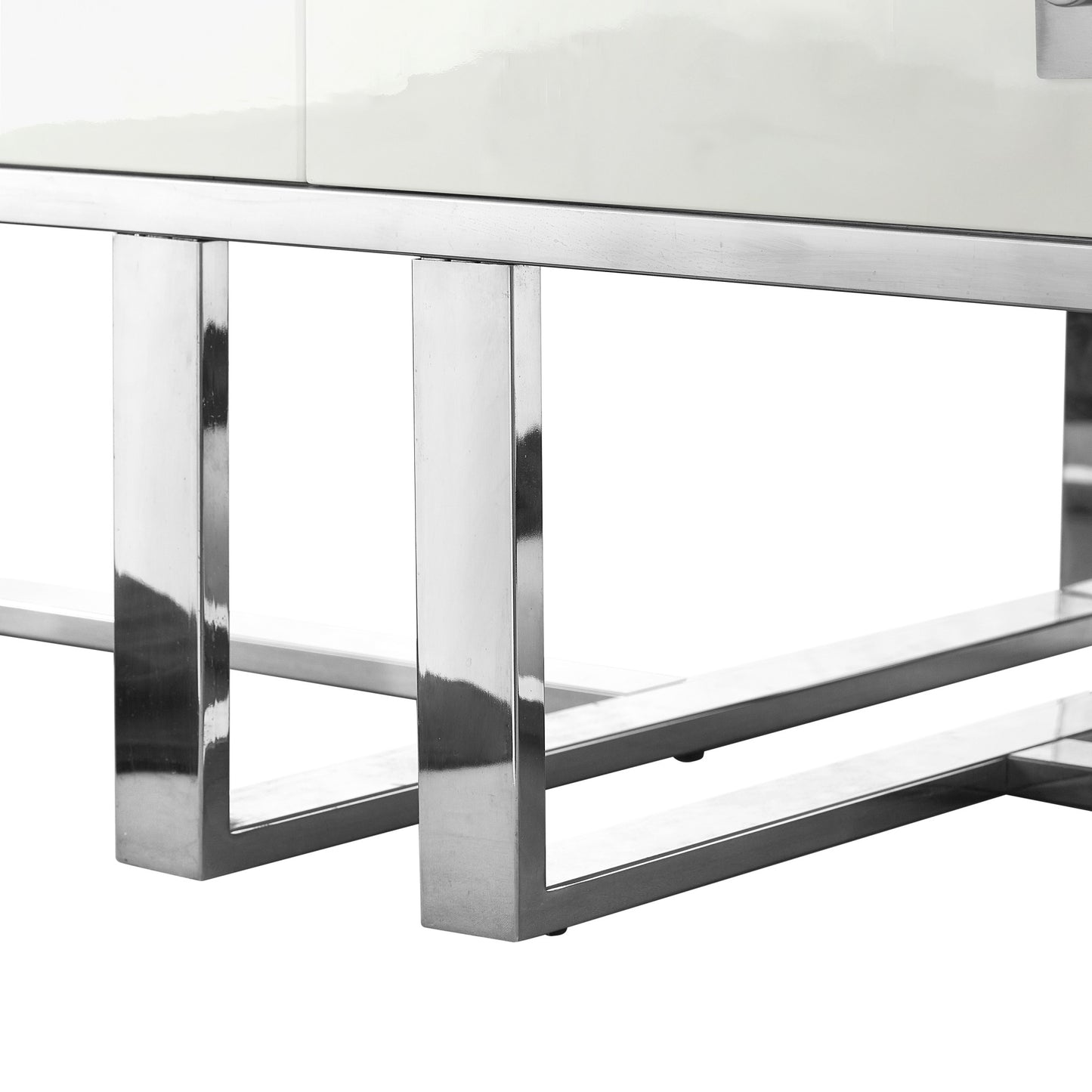 47" White And Silver Metallic Wood And Stainless Steel Coffee Table
