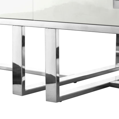 47" White And Silver Metallic Wood And Stainless Steel Coffee Table
