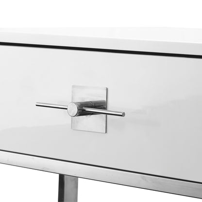 47" White And Silver Metallic Wood And Stainless Steel Coffee Table