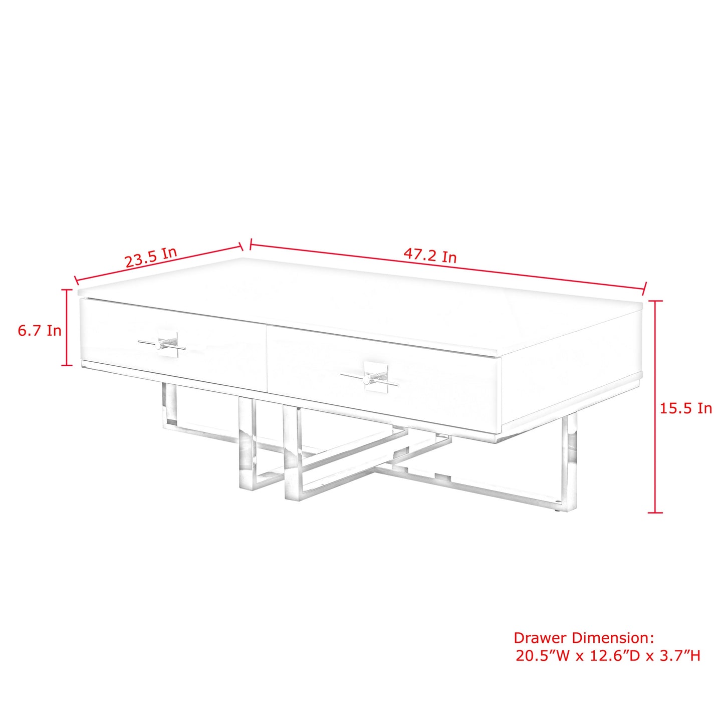 47" White And Silver Metallic Wood And Stainless Steel Coffee Table