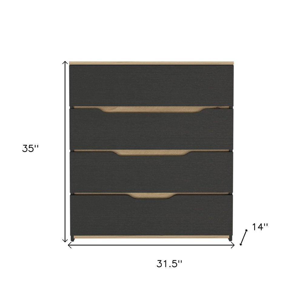 32" Natural And Black Four Drawer Dresser