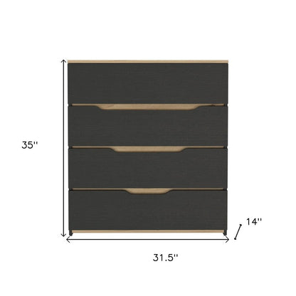 32" Natural And Black Four Drawer Dresser