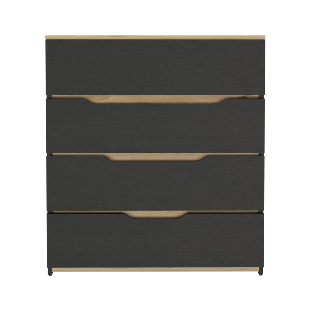 32" Natural And Black Four Drawer Dresser