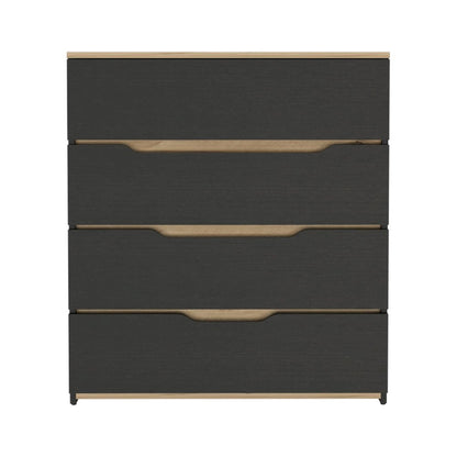 32" Natural And Black Four Drawer Dresser