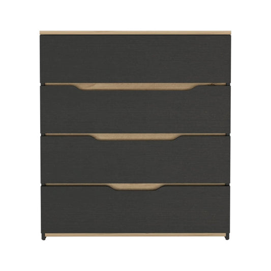 32" Natural And Black Four Drawer Dresser
