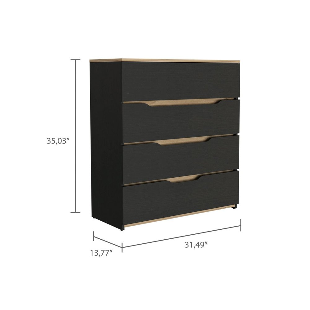 32" Natural And Black Four Drawer Dresser