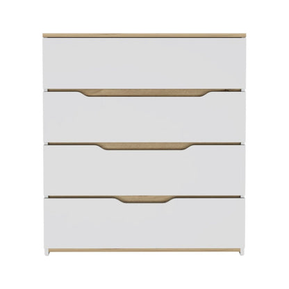 32" White and Natural Four Drawer Dresser