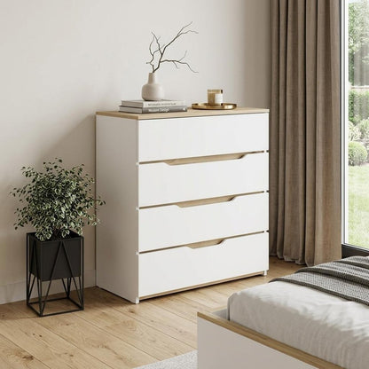 32" White And Natural Wood Four Drawer Dresser