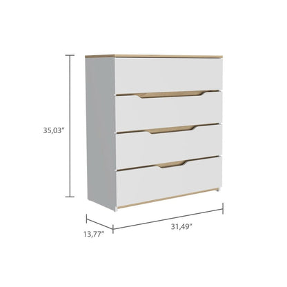 32" White and Natural Four Drawer Dresser