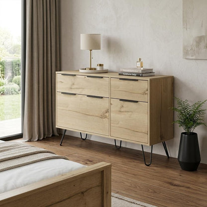 47" Natural Wood Four Drawer Double Dresser
