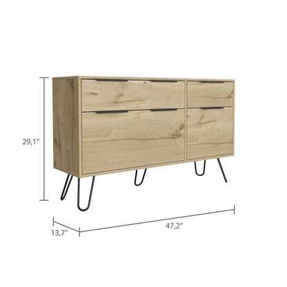 47" Natural Four Drawer Double Dresser