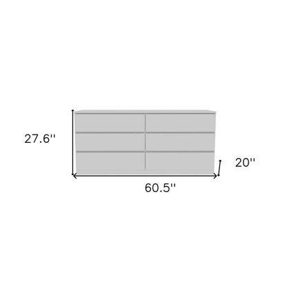 61" White Six Drawer Double Dresser