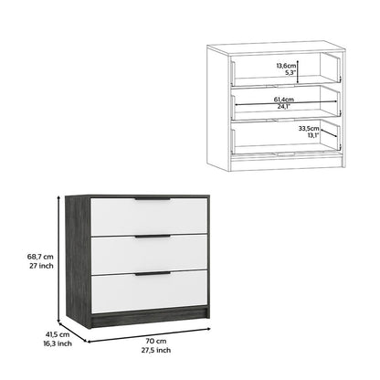 28" White and Gray Three Drawer Dresser