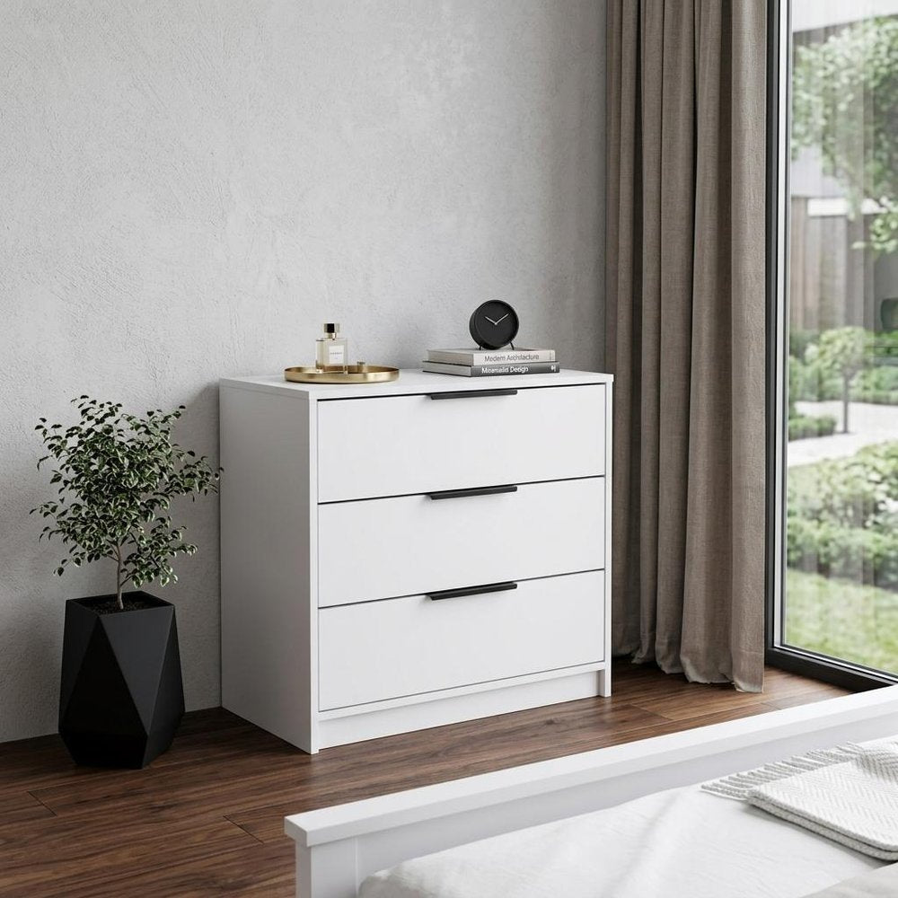 28" White Wood Three Drawer Dresser
