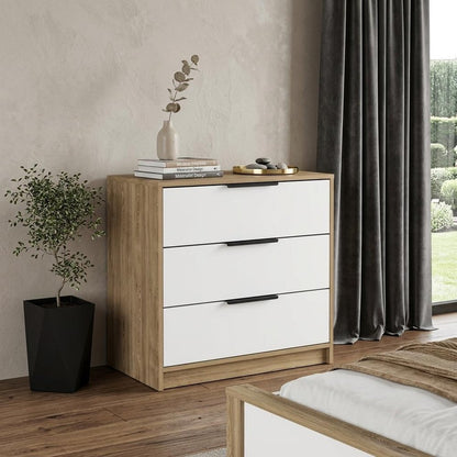 28" White And Natural Wood Three Drawer Dresser