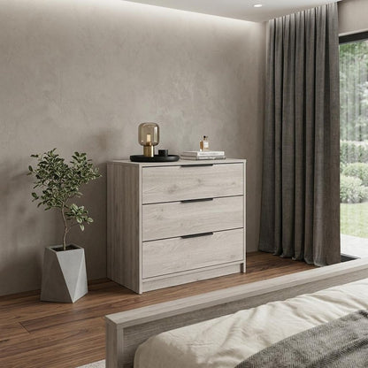 28" Light Gray Wood Three Drawer Dresser