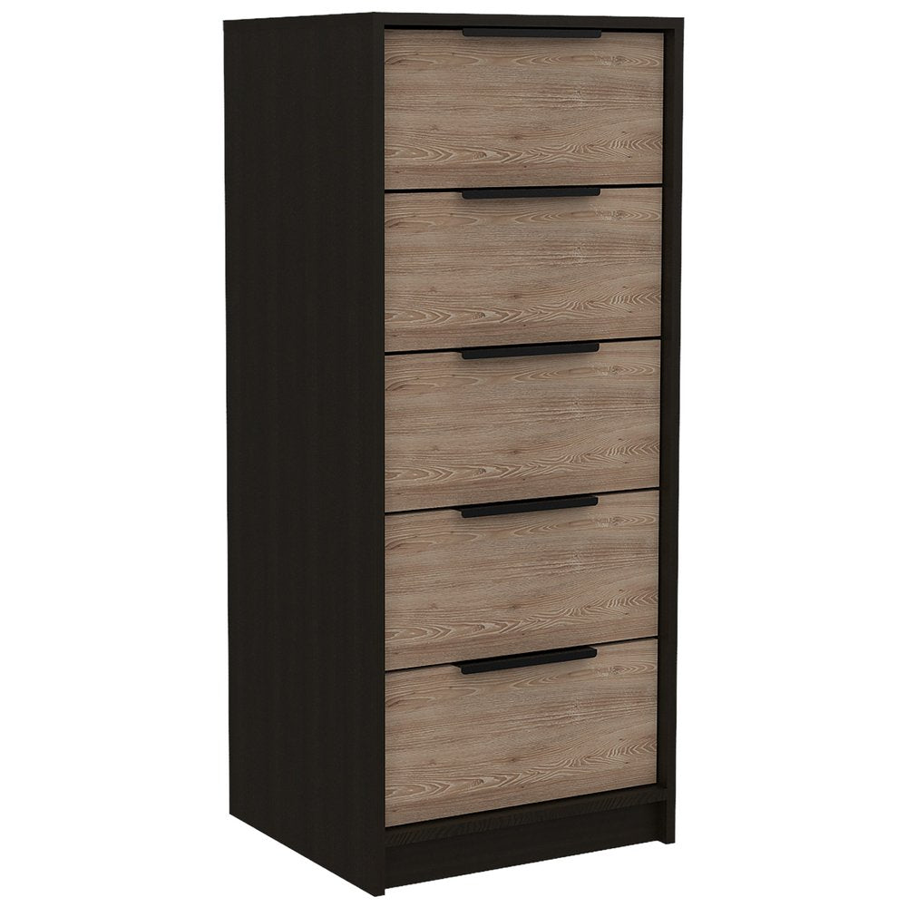 18" Brown and Black Five Drawer Standard Chest
