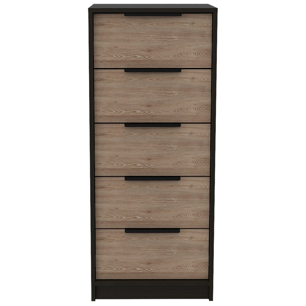 18" Brown and Black Five Drawer Standard Chest