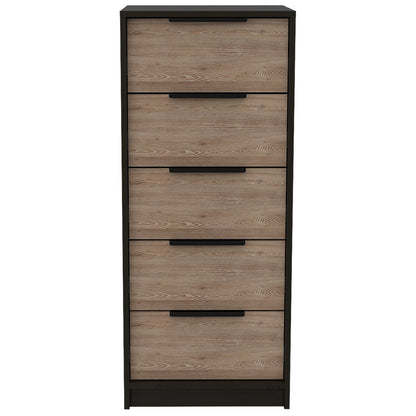 18" Brown and Black Five Drawer Standard Chest