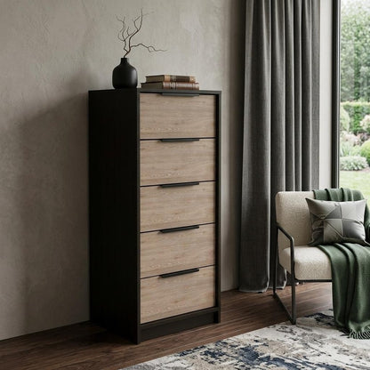 18" Brown and Black Five Drawer Standard Chest