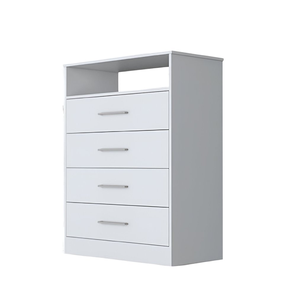 31" White Four Drawer Dresser With Open Shelf
