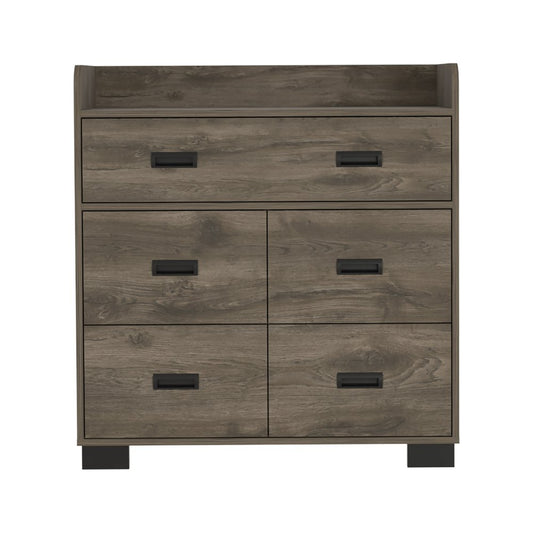 34" Dark Brown Five Drawer Dresser
