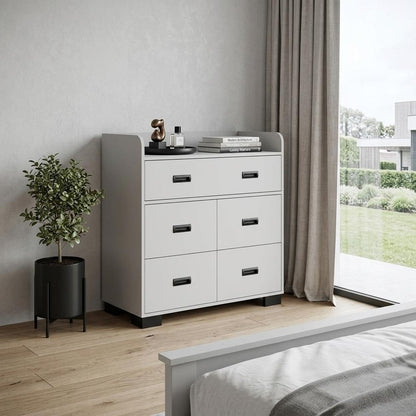 34" White Wood Five Drawer Dresser