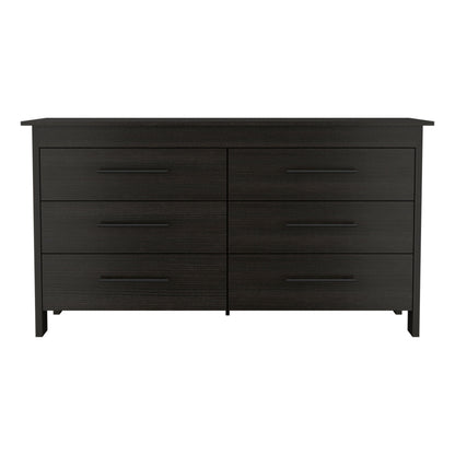 59" Black Six Drawer Double Dresser